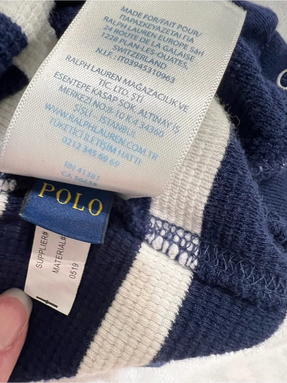Polo by Ralph Lauren Navy & White Striped one-piece with Red Pony